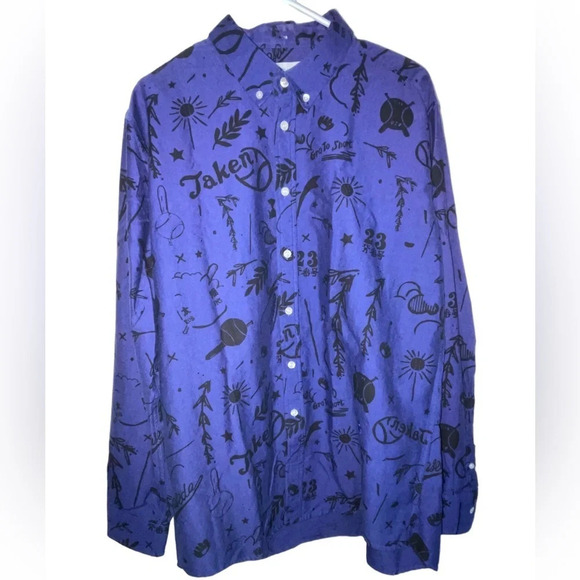 Soulland Button Shirt Baseball Theme Mens Size Large Blue Black Modern Designer - Picture 10 of 10